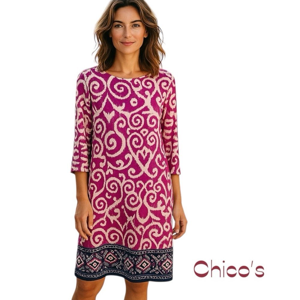 Chico's Pink White Tie Dye Dress NWOT Size 8 Coastal Grandma